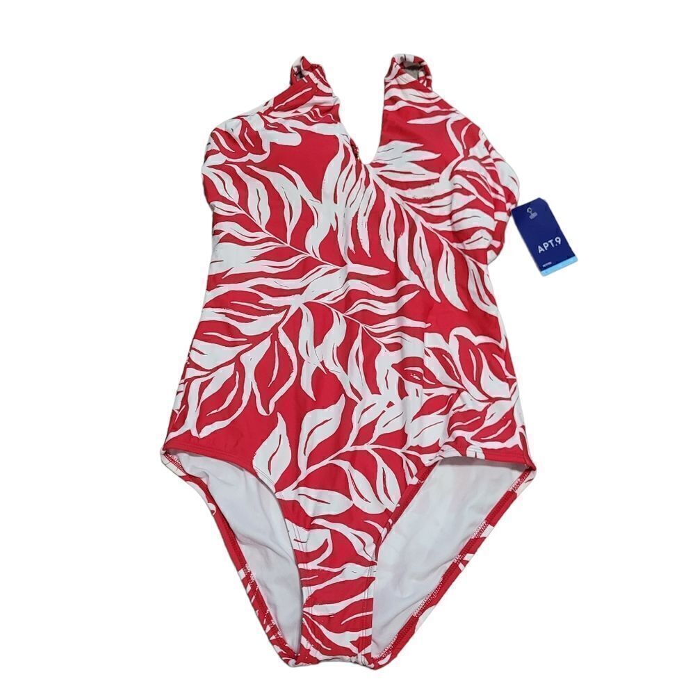 Red and white palm print one piece